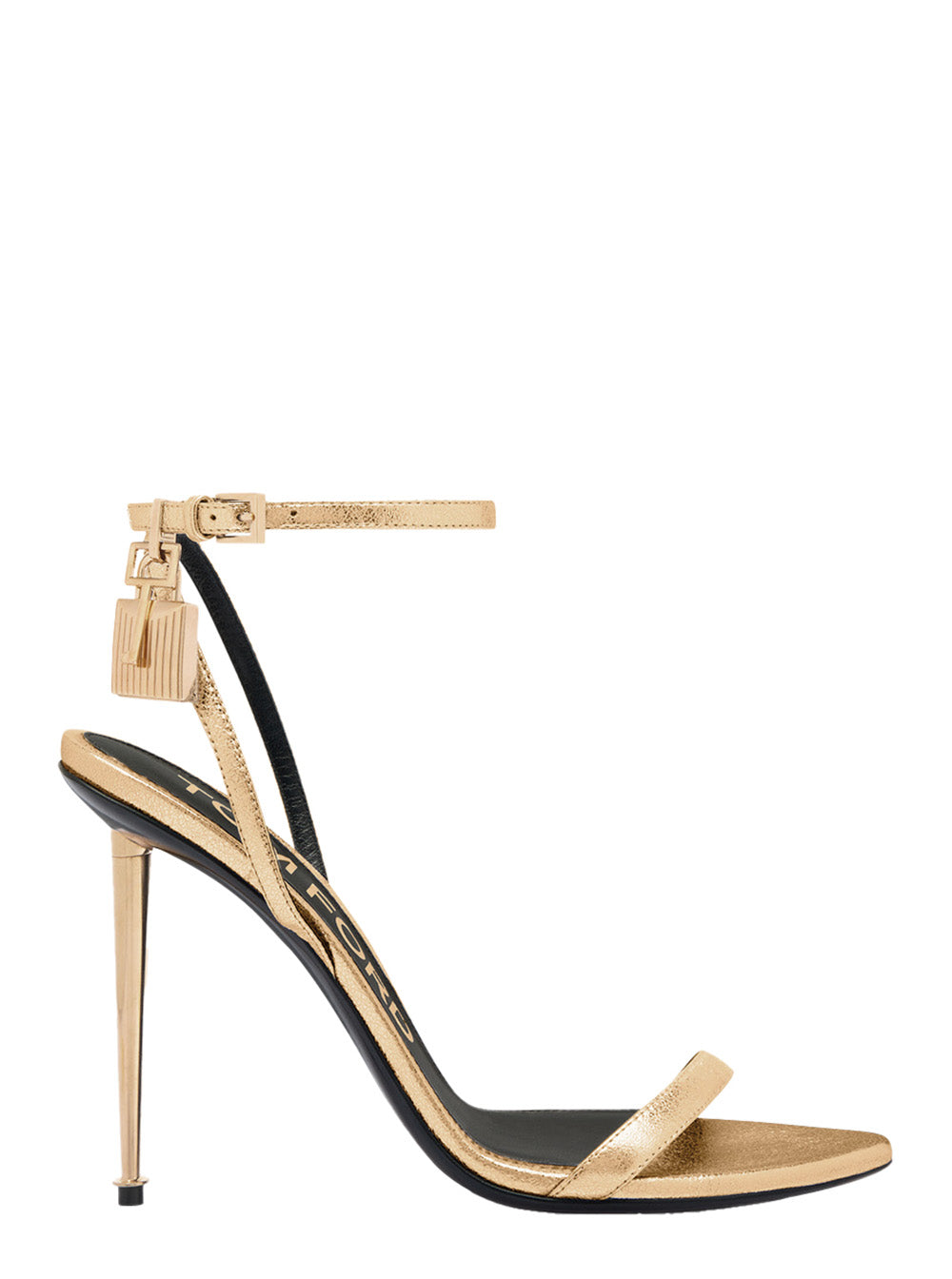 Tom Ford Women Gold Pumps With High Stiletto Heel And Ankle Pendant Detail In Glossy Leather For Women TOM FORD