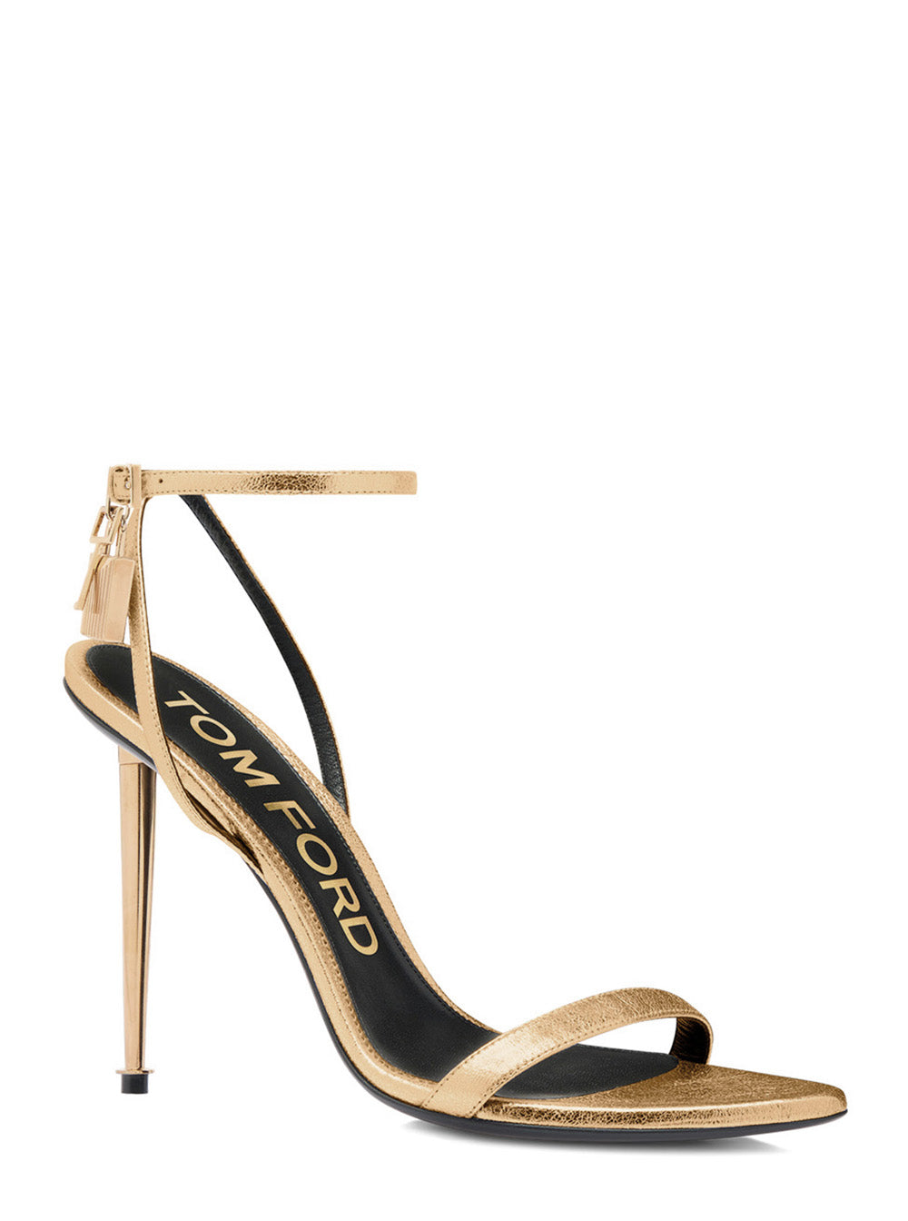 Tom Ford Women Gold Pumps With High Stiletto Heel And Ankle Pendant Detail In Glossy Leather For Women TOM FORD