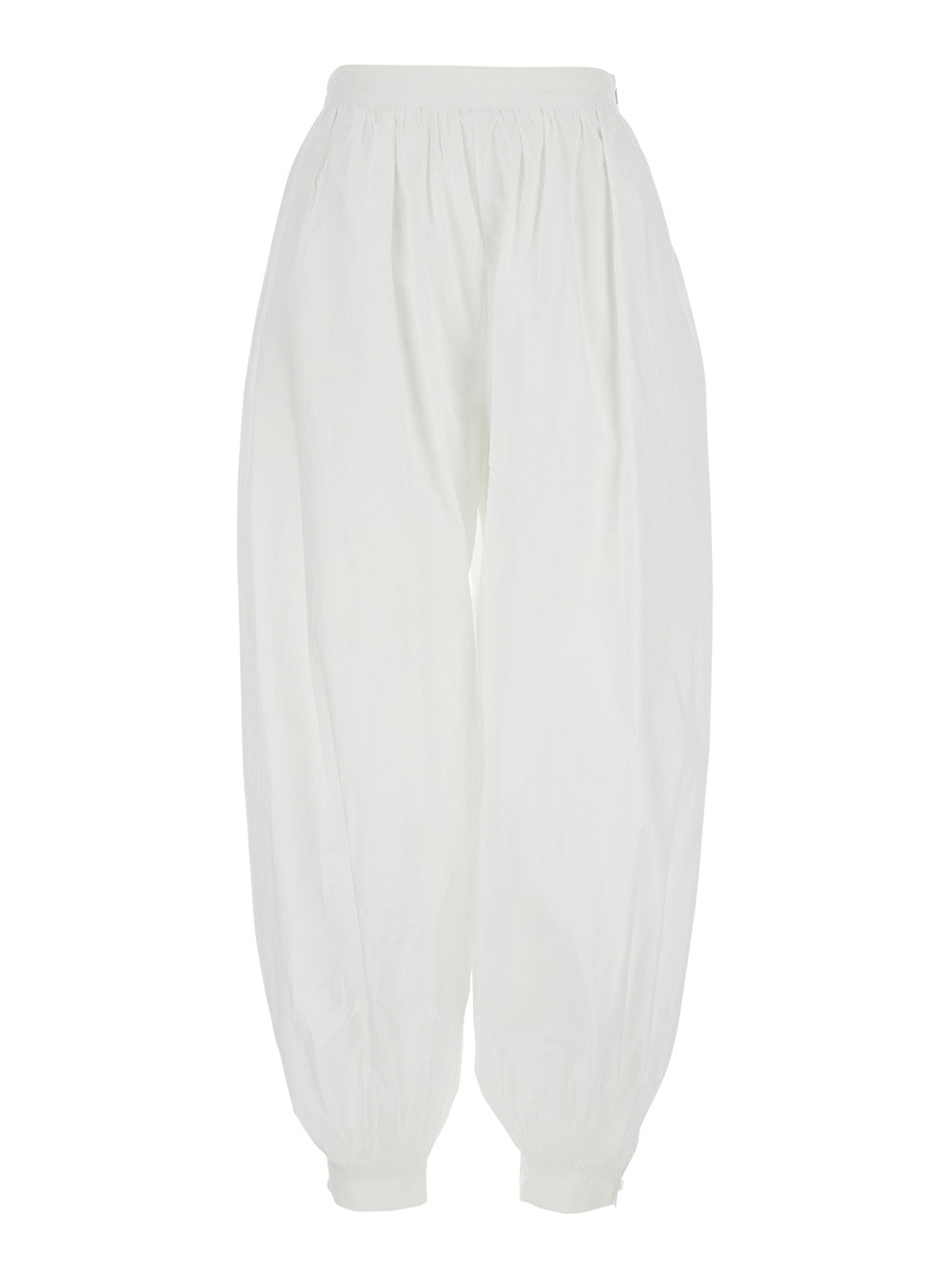 Rotate Women White Crop Pants With Elastic Waist And Balloon Design In Cotton Woman ROTATE