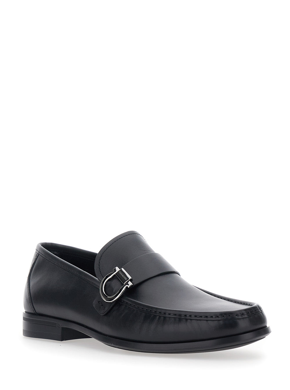 Ferragamo Men 'Caspian' Black Loafers With Gancino Plaque On The Side In Leather Man FERRAGAMO
