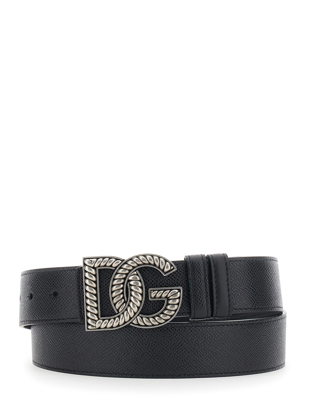 Dolce & Gabbana Men Black Belt With Logo Plate On The Front In Leather For Men DOLCE & GABBANA