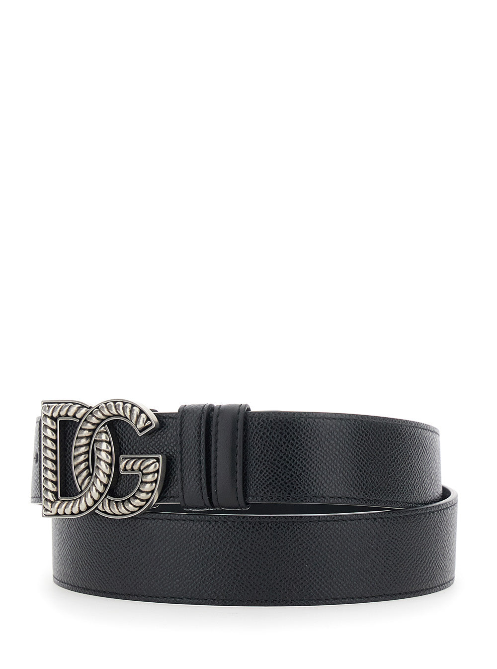 Dolce & Gabbana Men Black Belt With Logo Plate On The Front In Leather For Men DOLCE & GABBANA