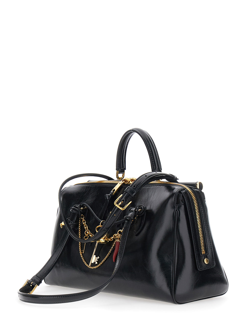 Dolce & Gabbana Women 'Vittoria' Black Shoulder Bag With Chain Detail And Charms On The Front In Leather Woman DOLCE & GABBANA
