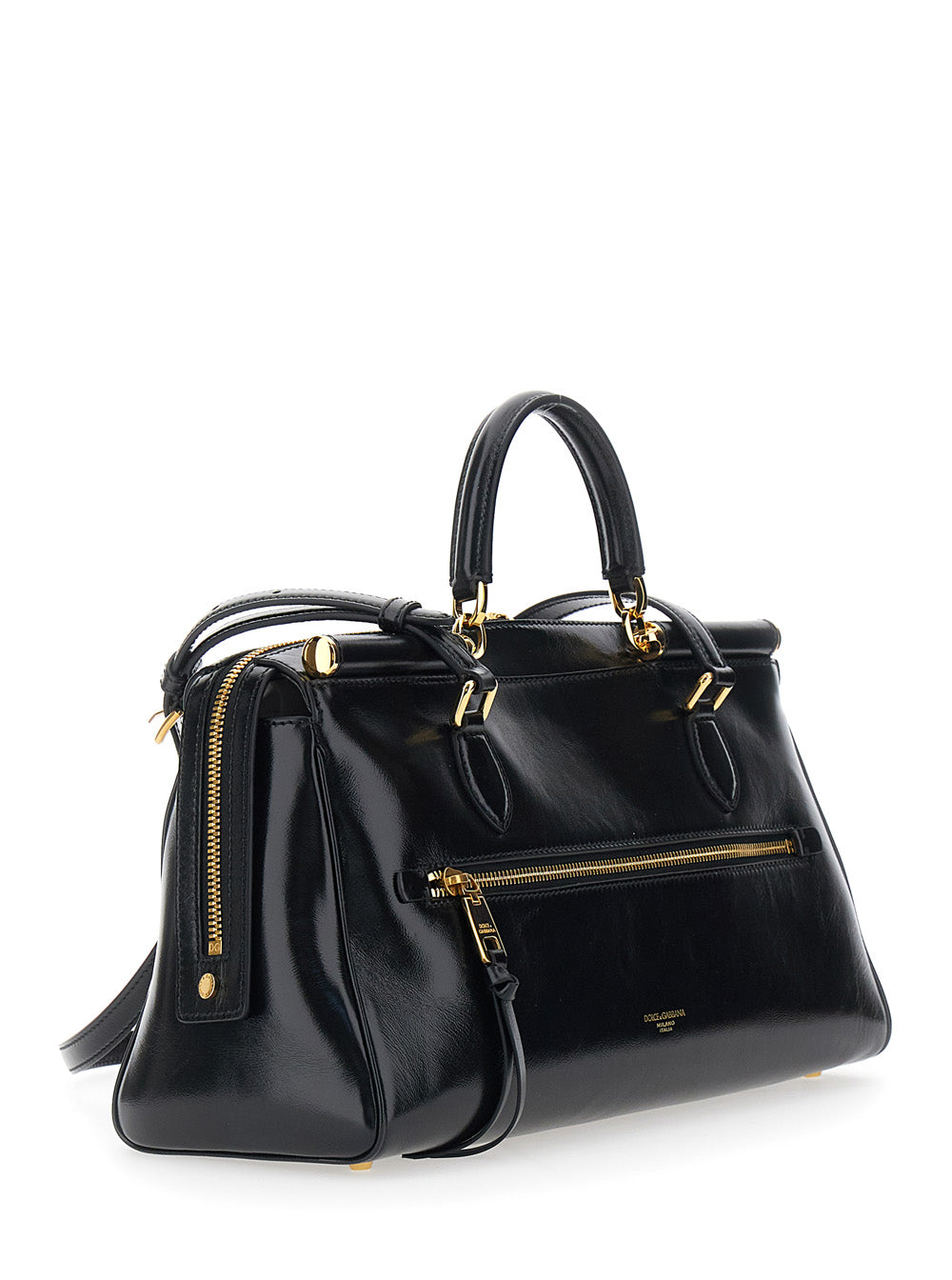 Dolce & Gabbana Women 'Vittoria' Black Shoulder Bag With Chain Detail And Charms On The Front In Leather Woman DOLCE & GABBANA