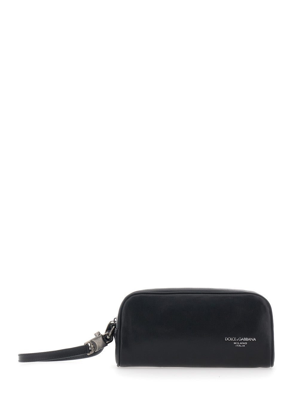 Dolce & Gabbana Men Black Clutch With Wrist Strap And Logo Lettering On The Front In Leather Man DOLCE & GABBANA