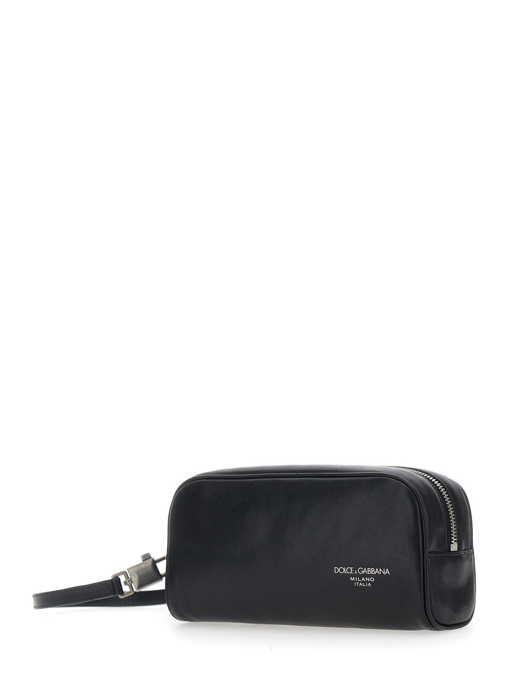 Dolce & Gabbana Men Black Clutch With Wrist Strap And Logo Lettering On The Front In Leather Man DOLCE & GABBANA