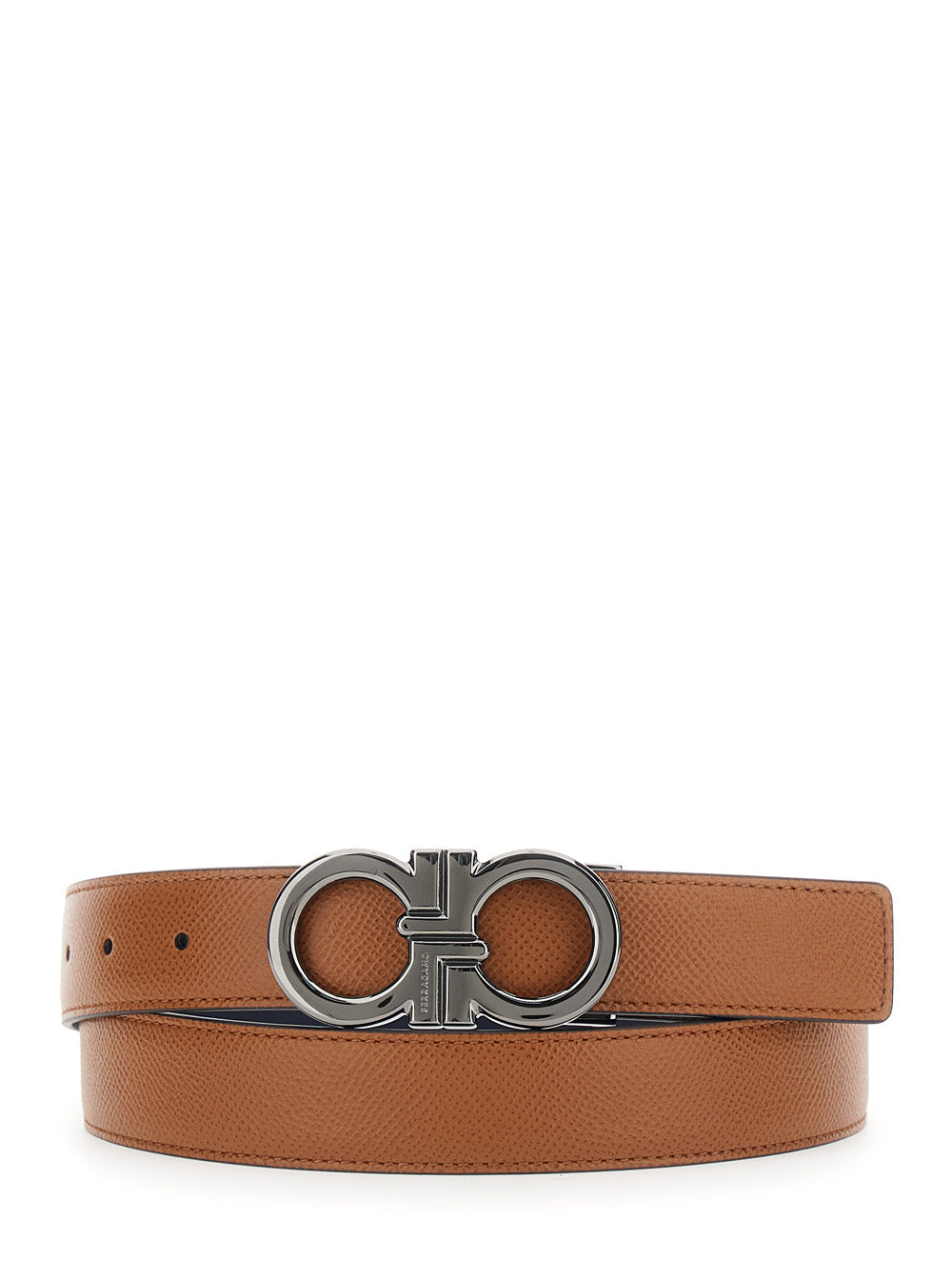 Ferragamo Men Beige Reversible Belt With Gancini Buckle In Hammered Leather Man FERRAGAMO