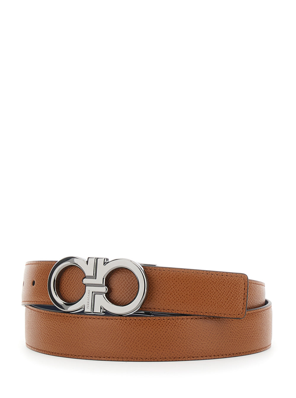 Ferragamo Men Beige Reversible Belt With Gancini Buckle In Hammered Leather Man FERRAGAMO