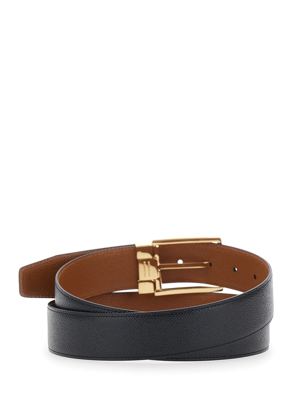 Ferragamo Men Black Reversible Belt With Gancini Buckle Belt In Grained Leather Man FERRAGAMO
