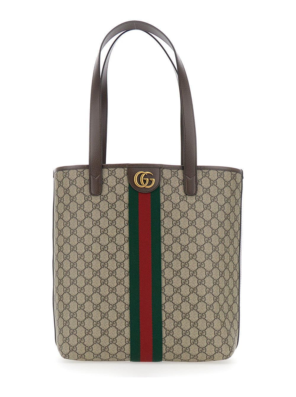Gucci Men 'Ophidia' Beige Shoulder Bag With Gg Plaque On The Front And Web Detail On The Front In Gg Canvas And Leather Man GUCCI