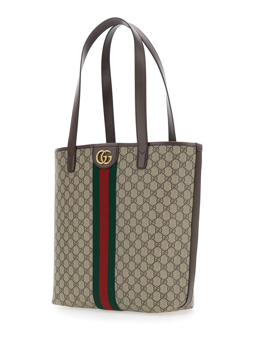 Gucci Men 'Ophidia' Beige Shoulder Bag With Gg Plaque On The Front And Web Detail On The Front In Gg Canvas And Leather Man GUCCI