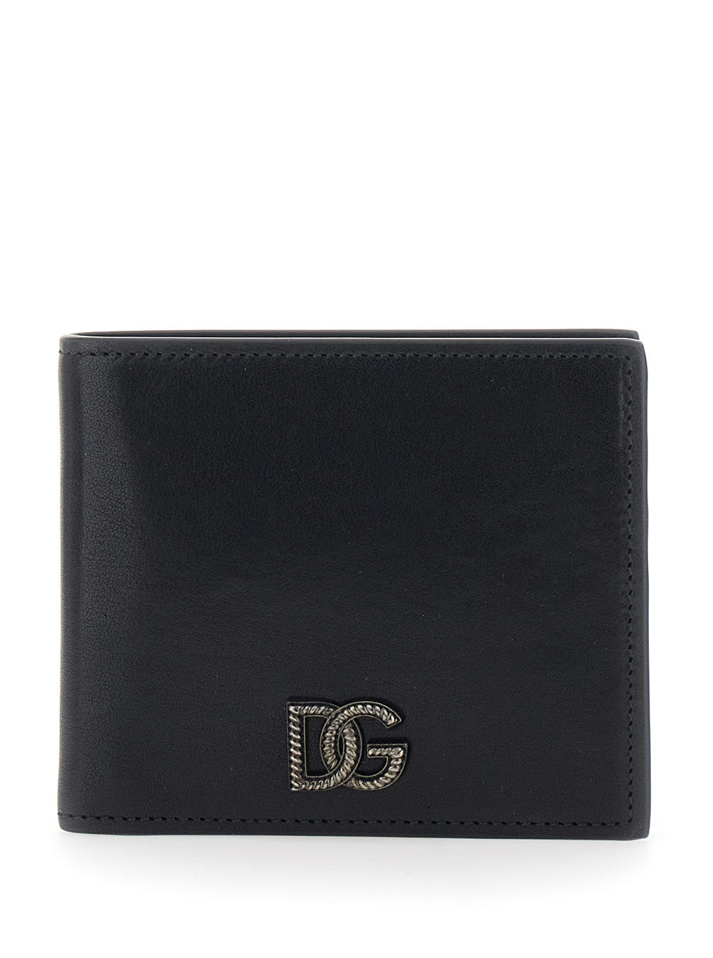 Dolce & Gabbana Men Black Card Bi-Fold Wallet With Logo Plaque On The Front In Leather Man DOLCE & GABBANA