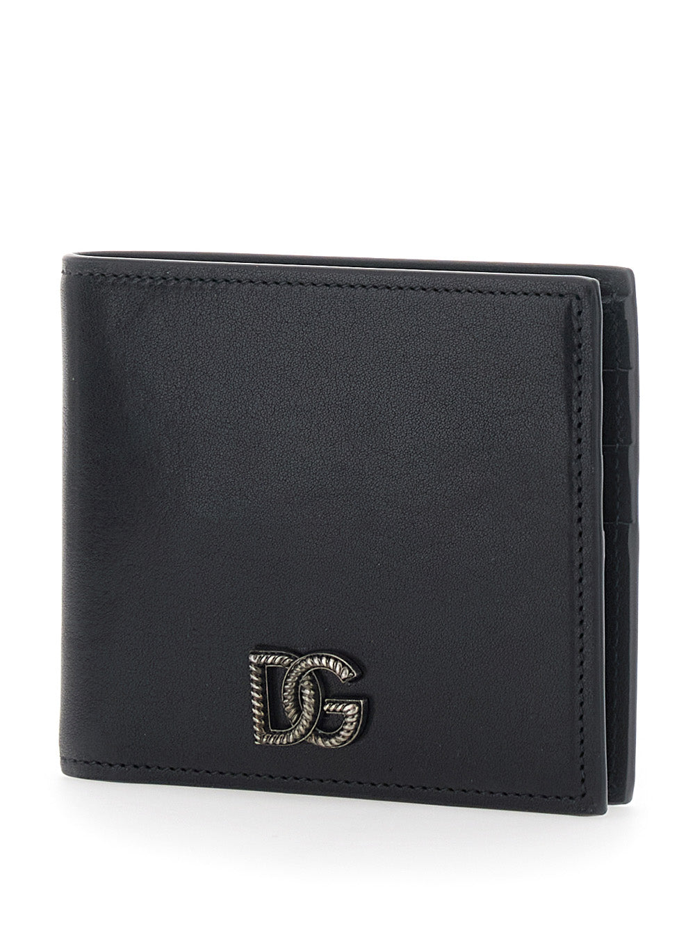 Dolce & Gabbana Men Black Card Bi-Fold Wallet With Logo Plaque On The Front In Leather Man DOLCE & GABBANA