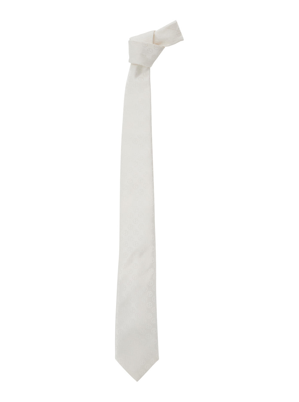Giorgio Armani Men White Tie With All-Over Tonal Logo In Silk Man GIORGIO ARMANI