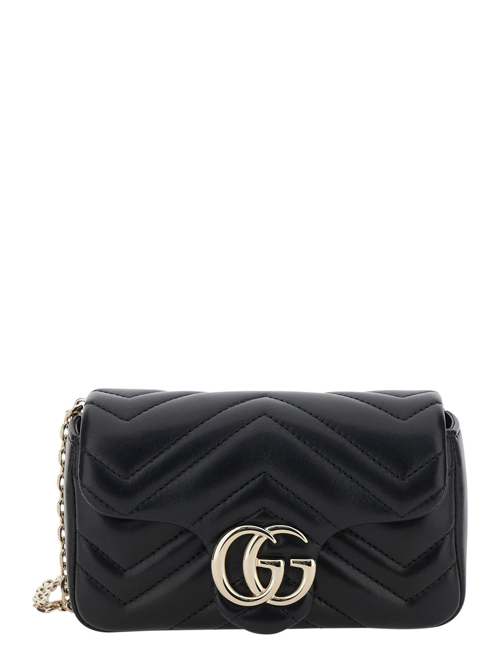 Gucci Women 'Ophidia' Black Mini Bag With Chain-Link Shoulder Strap And Gg Plaque On The Front In Leather Woman GUCCI