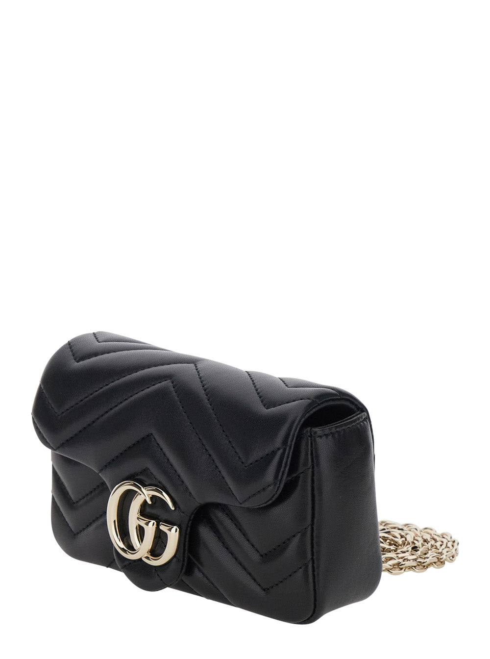 Gucci Women 'Ophidia' Black Mini Bag With Chain-Link Shoulder Strap And Gg Plaque On The Front In Leather Woman GUCCI
