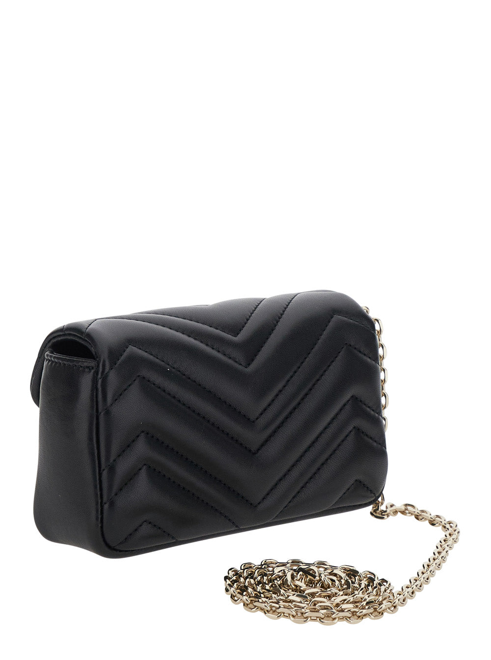 Gucci Women 'Ophidia' Black Mini Bag With Chain-Link Shoulder Strap And Gg Plaque On The Front In Leather Woman GUCCI