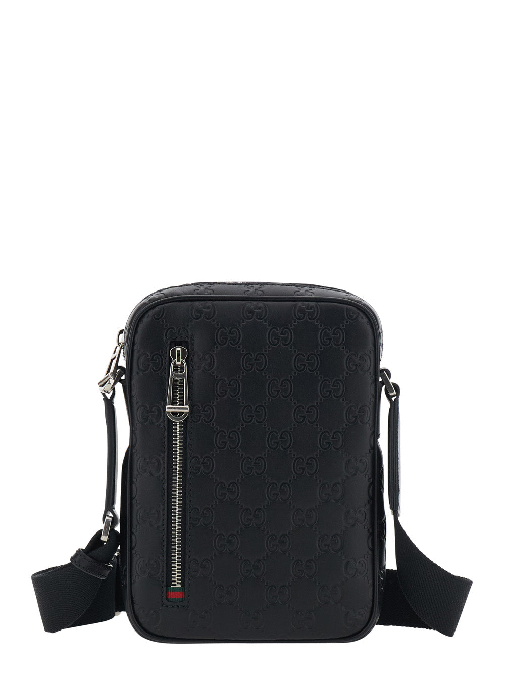 Gucci Men 'Emblem' Black Crossbody Bag With Adjustable Shoulder Strap And All-Over Embossed Gg Motif In Leather Man GUCCI