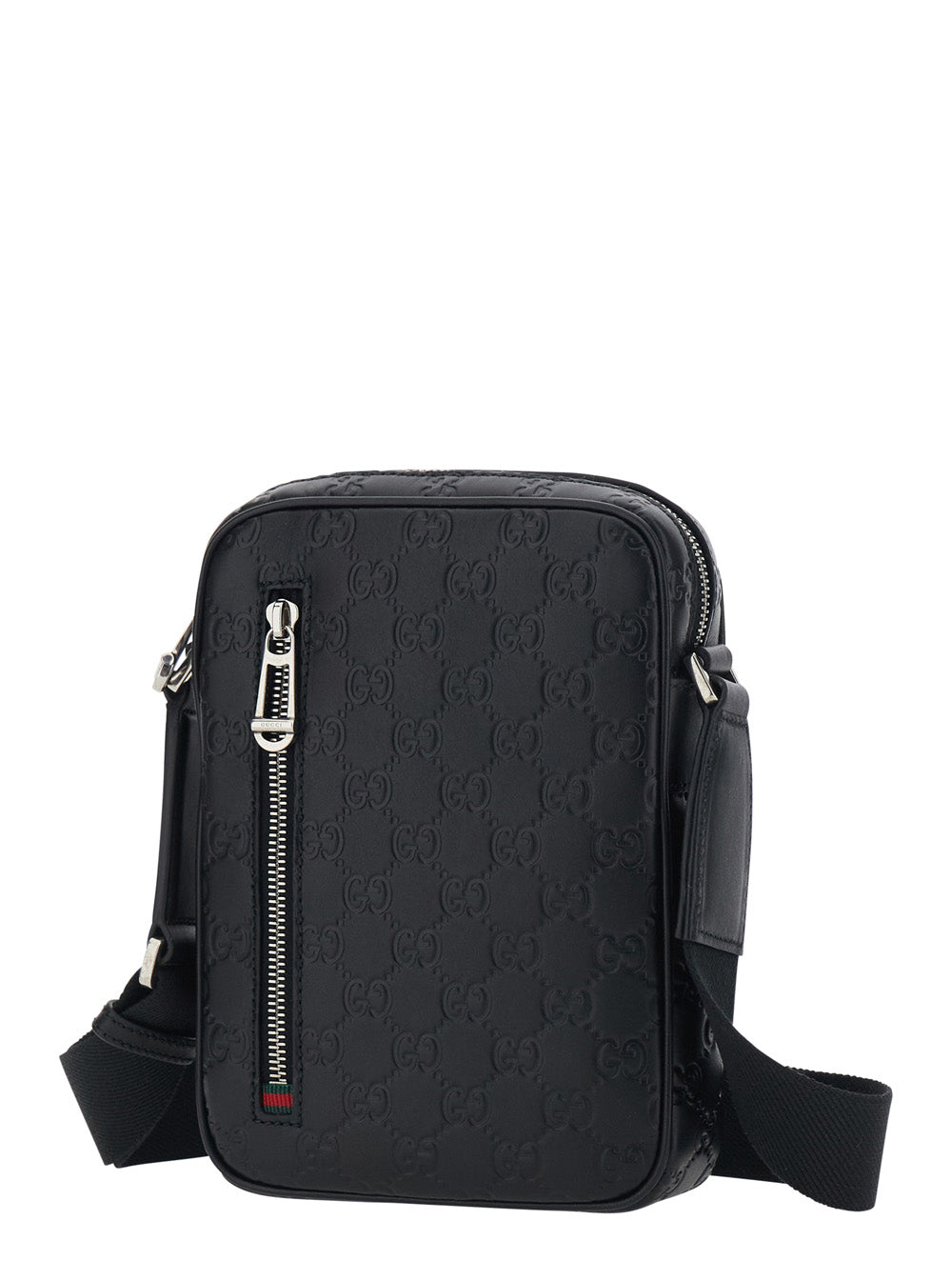 Gucci Men 'Emblem' Black Crossbody Bag With Adjustable Shoulder Strap And All-Over Embossed Gg Motif In Leather Man GUCCI