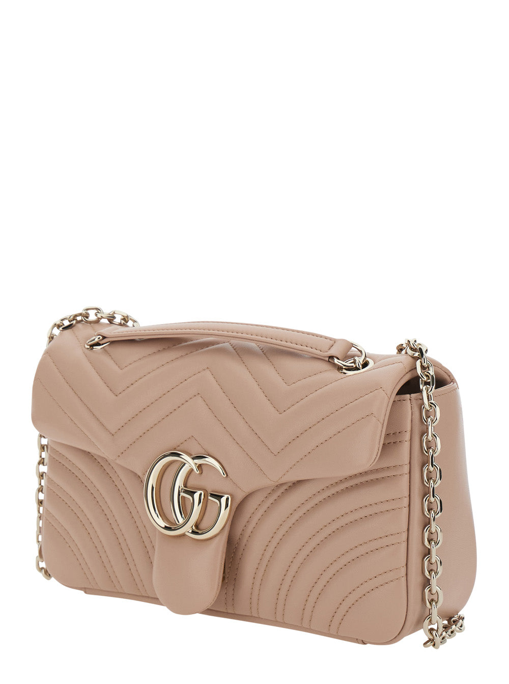 Gucci Women 'Gg Marmont' Pink Crossbody Bag With Chain-Link Sliding Shoulder Strap And Gg Plaque On The Front In Leather Woman GUCCI