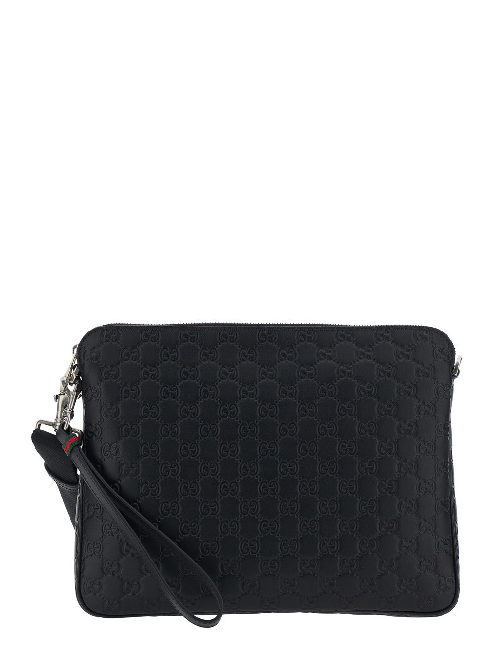 Gucci Men 'Emblem' Black Shoulder Bag With Adjustable And Removable Shoulder Strap And All-Over Embossed Gg Motif In Leather Man GUCCI