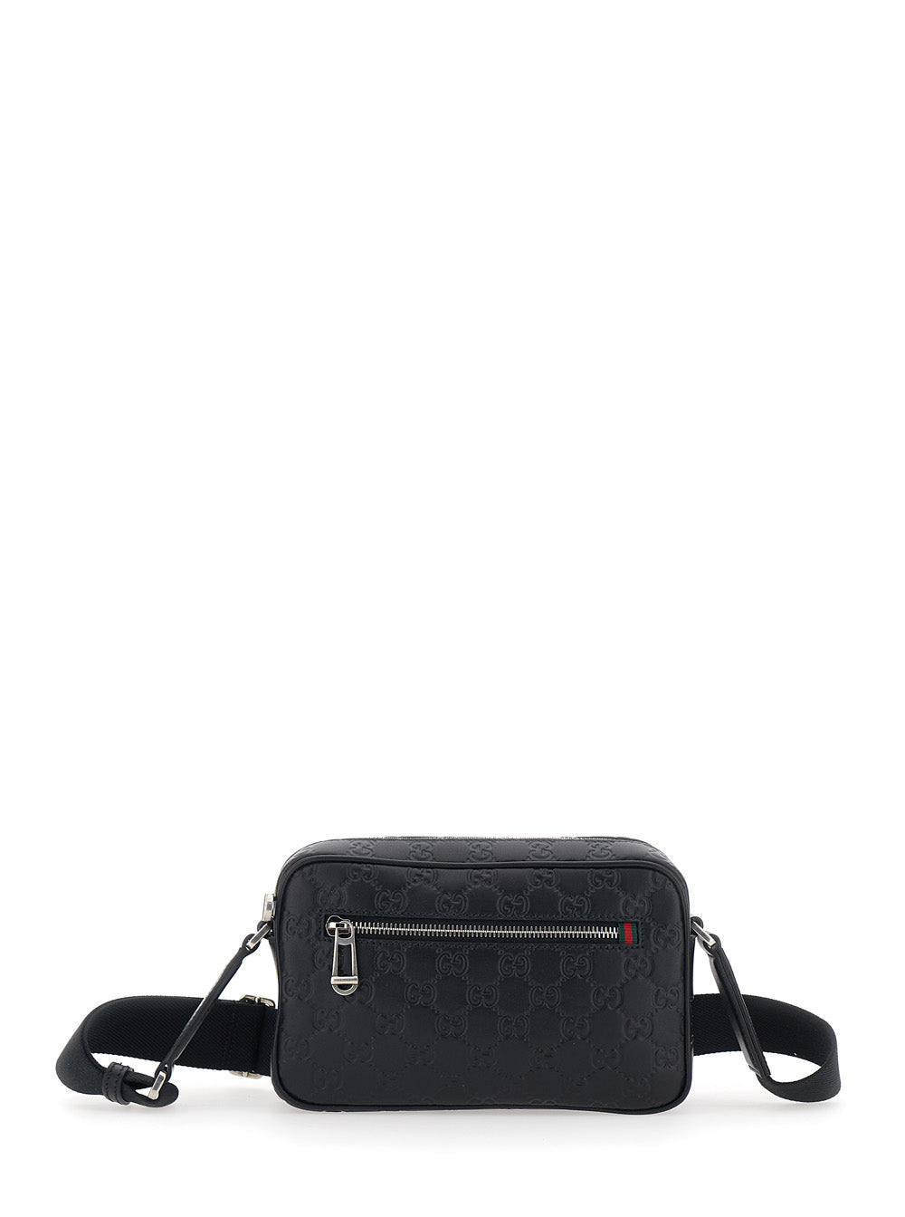 Gucci Men 'Emblem' Black Crossbody Bag With Adjustable Shoulder Strap And All-Over Embossed Gg Motif In Leather Man GUCCI
