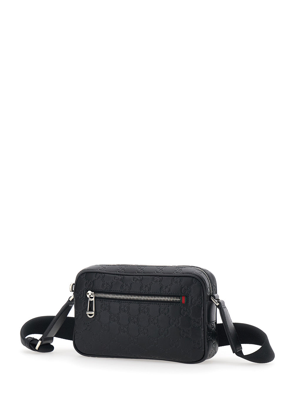 Gucci Men 'Emblem' Black Crossbody Bag With Adjustable Shoulder Strap And All-Over Embossed Gg Motif In Leather Man GUCCI