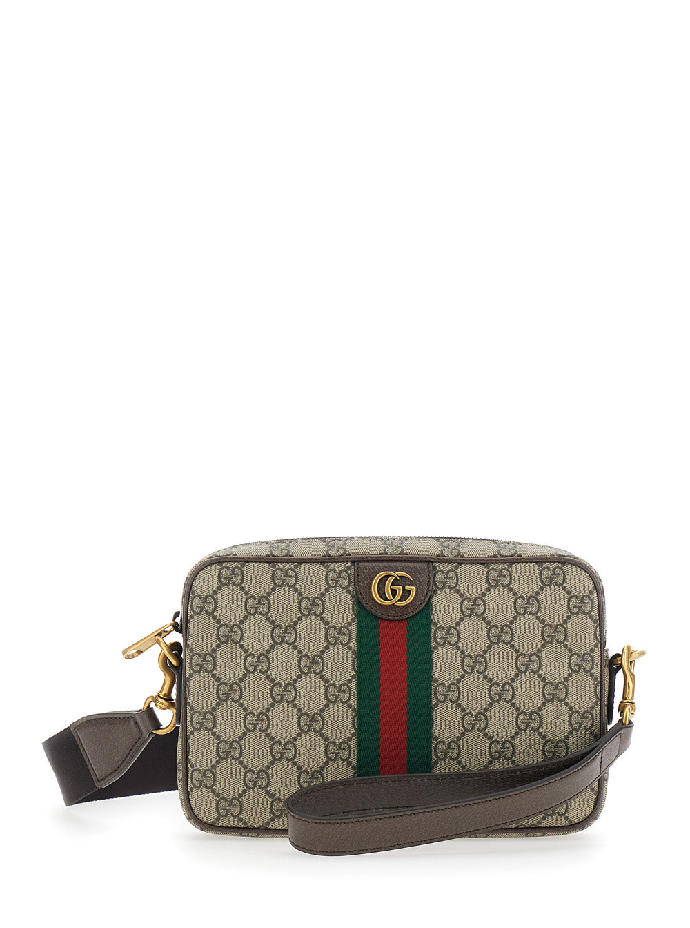 Gucci Men 'Ophidia' Beige Crossbody Bag With Adjustable And Removable Shoulder Strap And Web Detail On The Front In Gg Supreme And Leather Man GUCCI