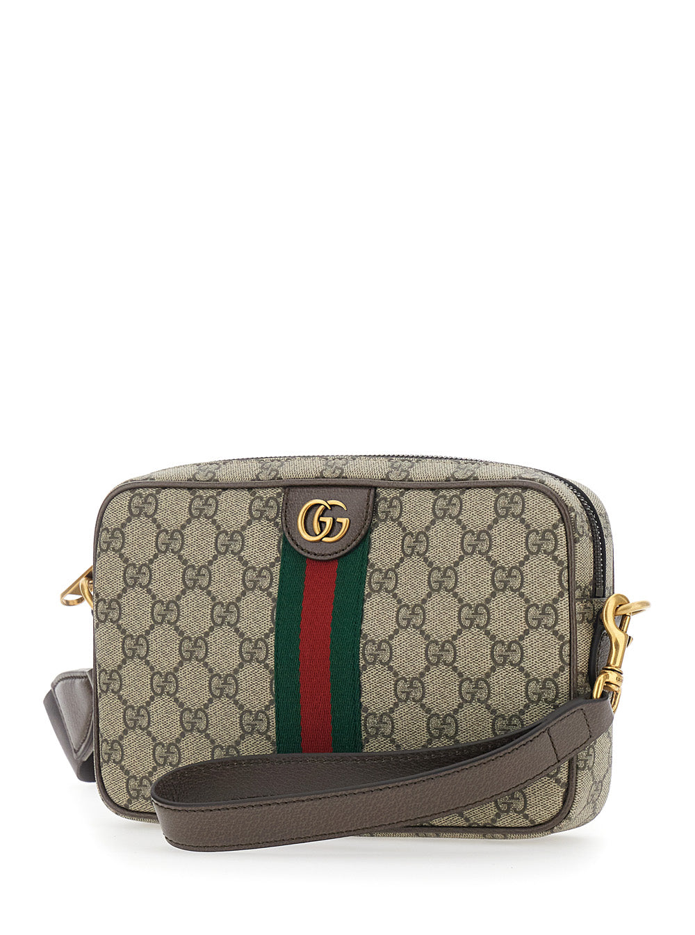 Gucci Men 'Ophidia' Beige Crossbody Bag With Adjustable And Removable Shoulder Strap And Web Detail On The Front In Gg Supreme And Leather Man GUCCI