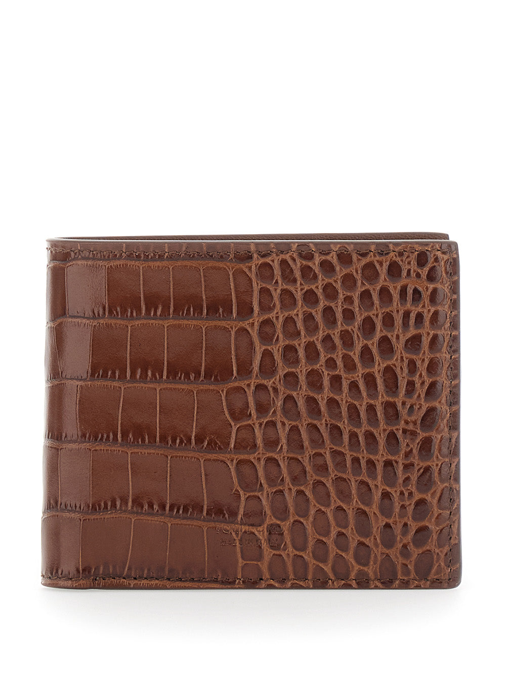 Tom Ford Men Brown Crocodile-Embossed Leather Bi-Fold Wallet For Men TOM FORD