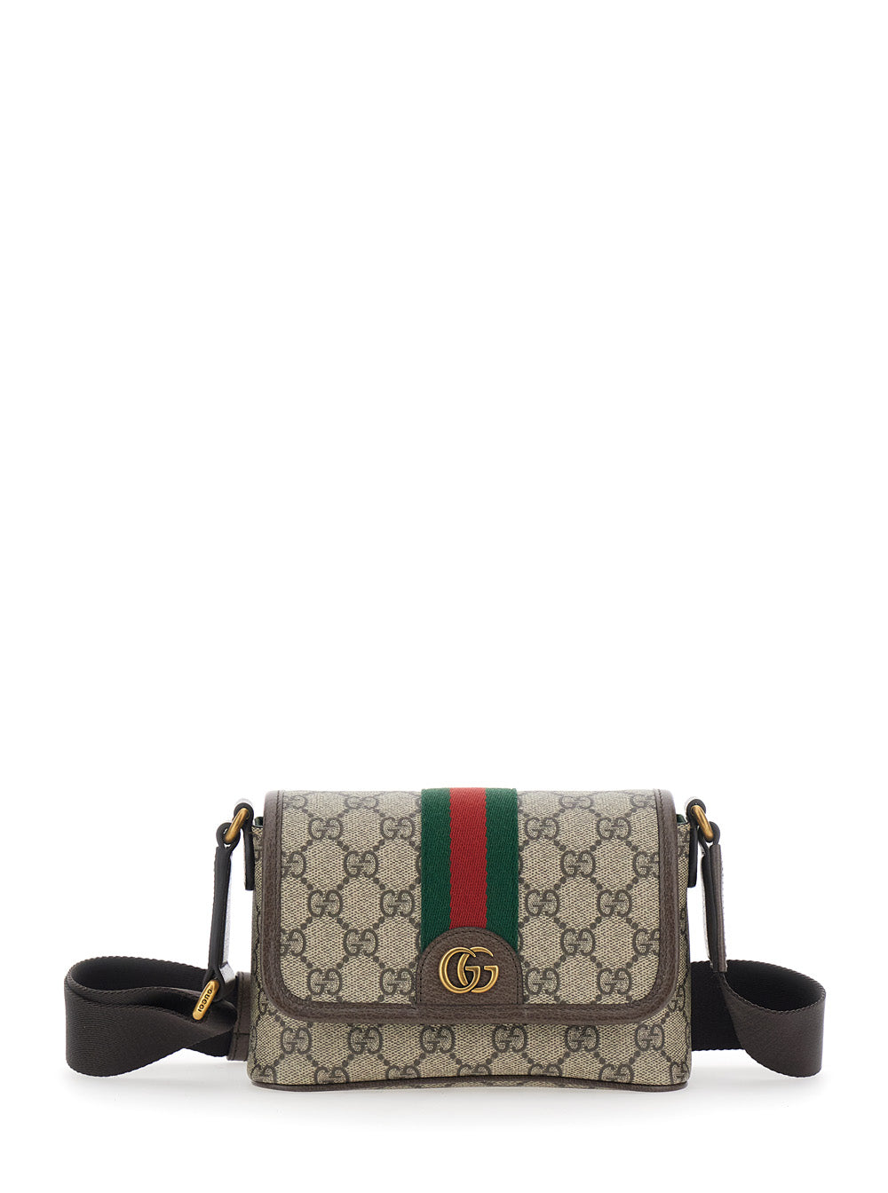 Gucci Men 'Ophidia' Beige Crossbody Bag With Adjustable And Removable Shoulder Strap And Web Detail On The Front In Gg Supreme And Leather Man GUCCI