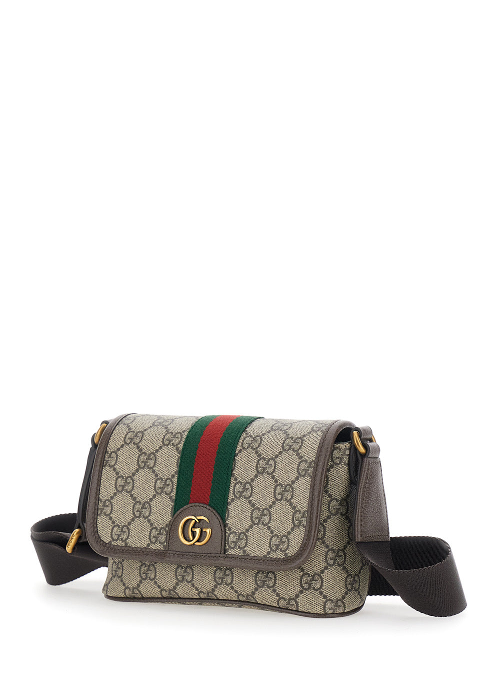 Gucci Men 'Ophidia' Beige Crossbody Bag With Adjustable And Removable Shoulder Strap And Web Detail On The Front In Gg Supreme And Leather Man GUCCI