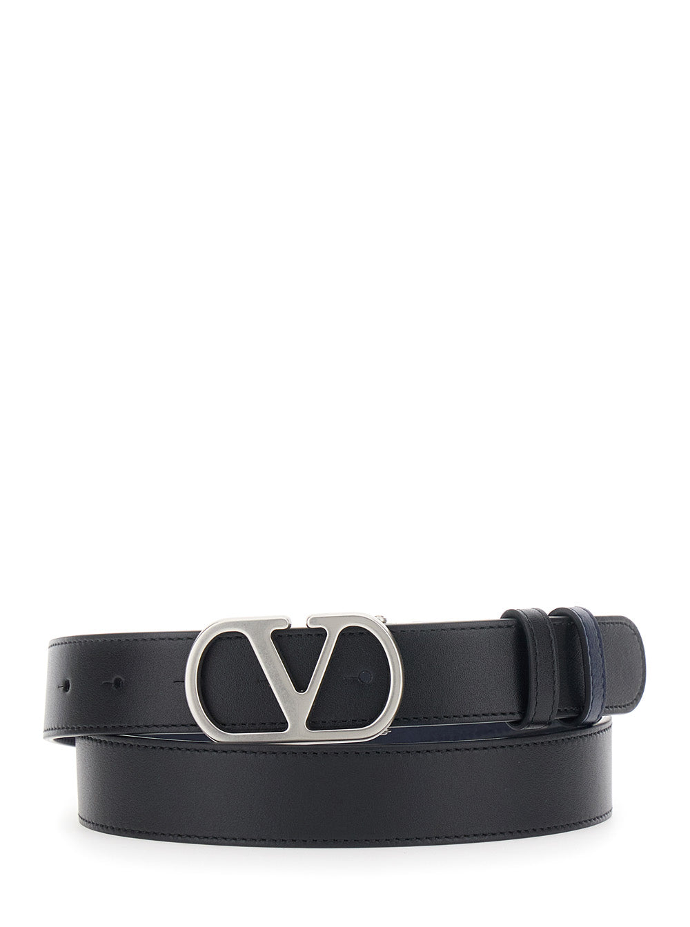 Valentino Garavani Men Black Reversible Belt With Vlogo Buckle On The Front In Leather Man VALENTINO GARAVANI