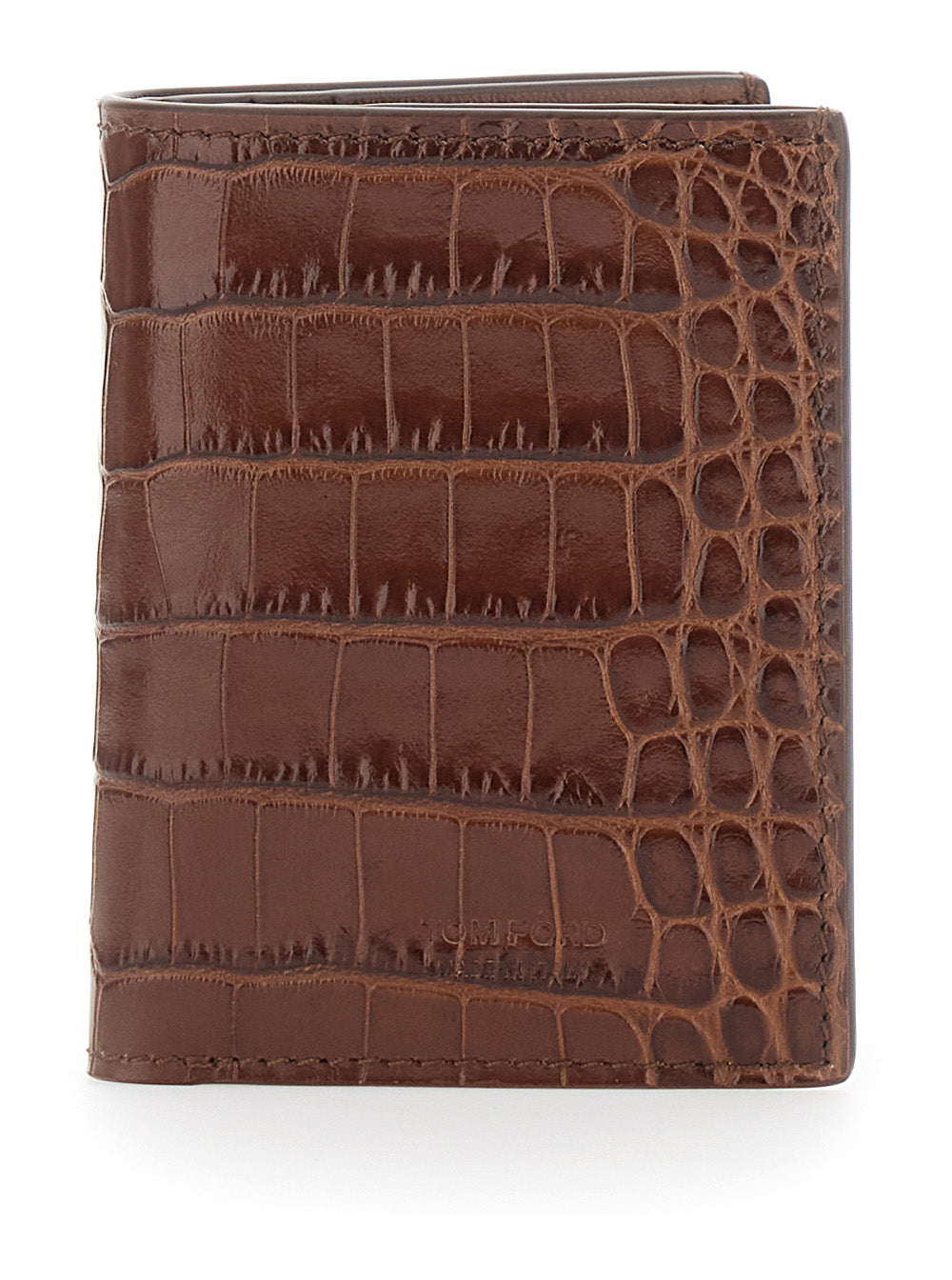 Tom Ford Men Brown Folded Card Holder With Embossed Crocodile Effect In Leather Man TOM FORD