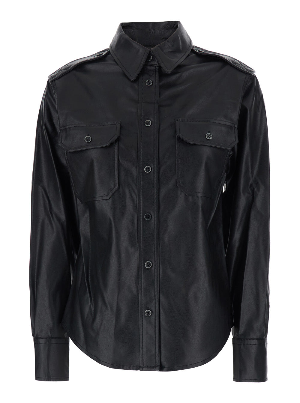 Isabel Marant Etoile Women Shirt 'Noee' With Classic Collar And Applied Pockets On The Front In Black Ecoleather For Women ISABEL MARANT ETOILE