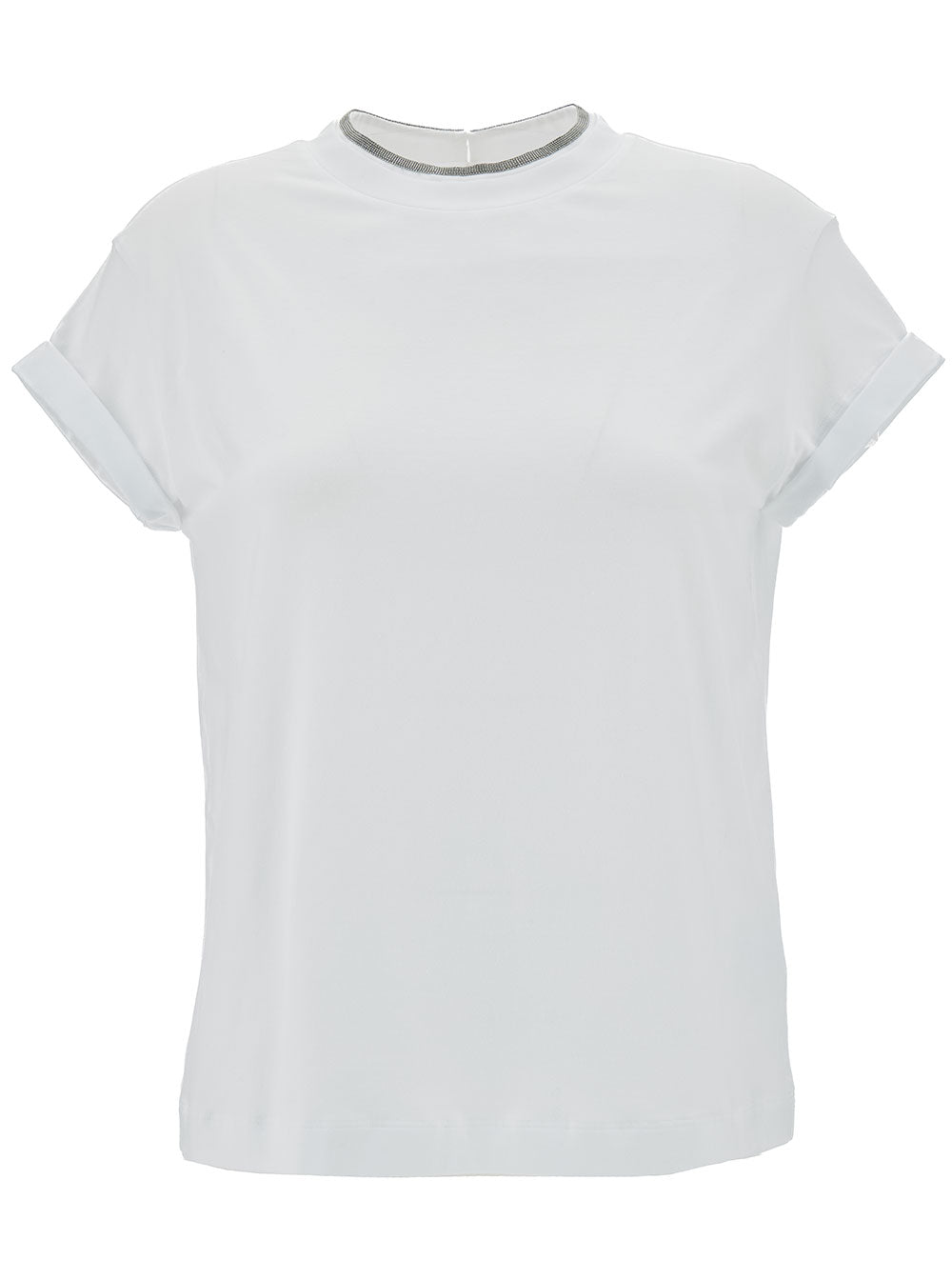 Brunello Cucinelli Women T-Shirt With Monile Detail In White Cotton For Women BRUNELLO CUCINELLI