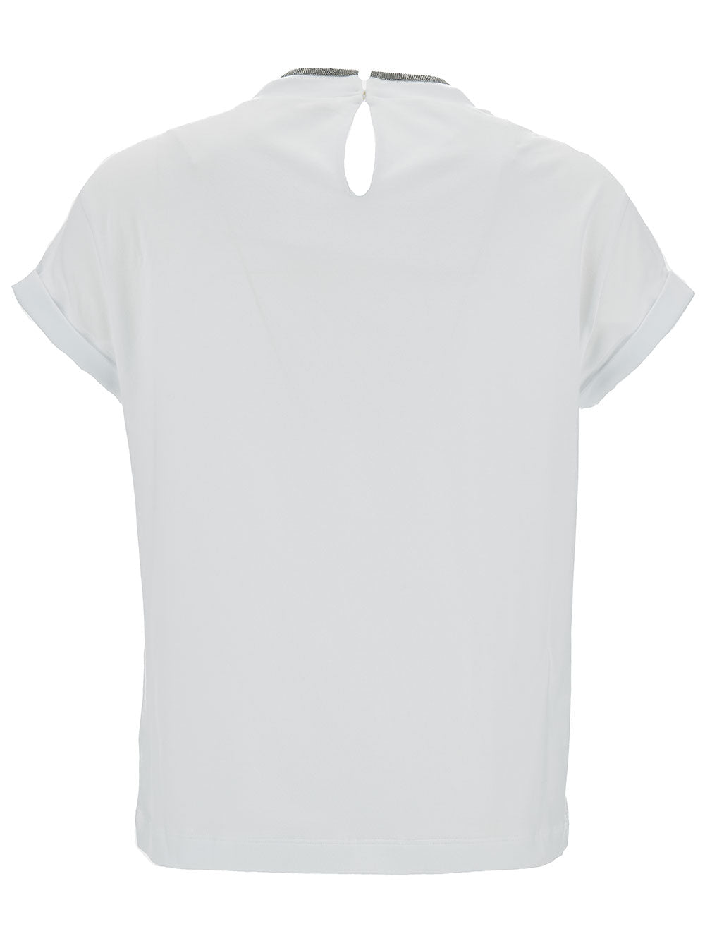 Brunello Cucinelli Women T-Shirt With Monile Detail In White Cotton For Women BRUNELLO CUCINELLI