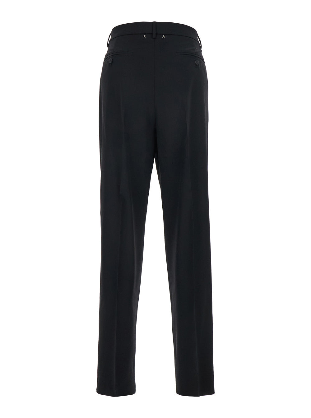 Golden Goose Men Black Wool And Satin Trousers With Button Closure And Star Logo Detail On The Back For Men GOLDEN GOOSE