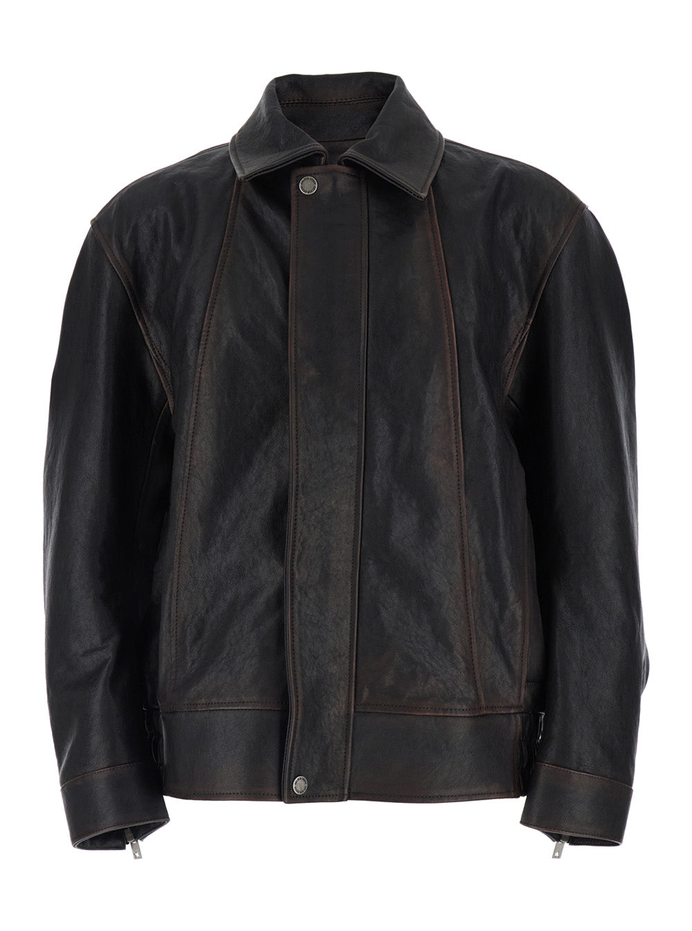 Golden Goose Men Brown Jacket With Classic Collar And Aged Effect In Leather Men GOLDEN GOOSE
