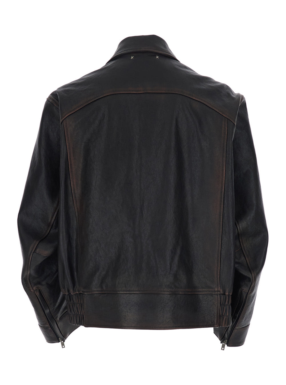 Golden Goose Men Brown Jacket With Classic Collar And Aged Effect In Leather Men GOLDEN GOOSE
