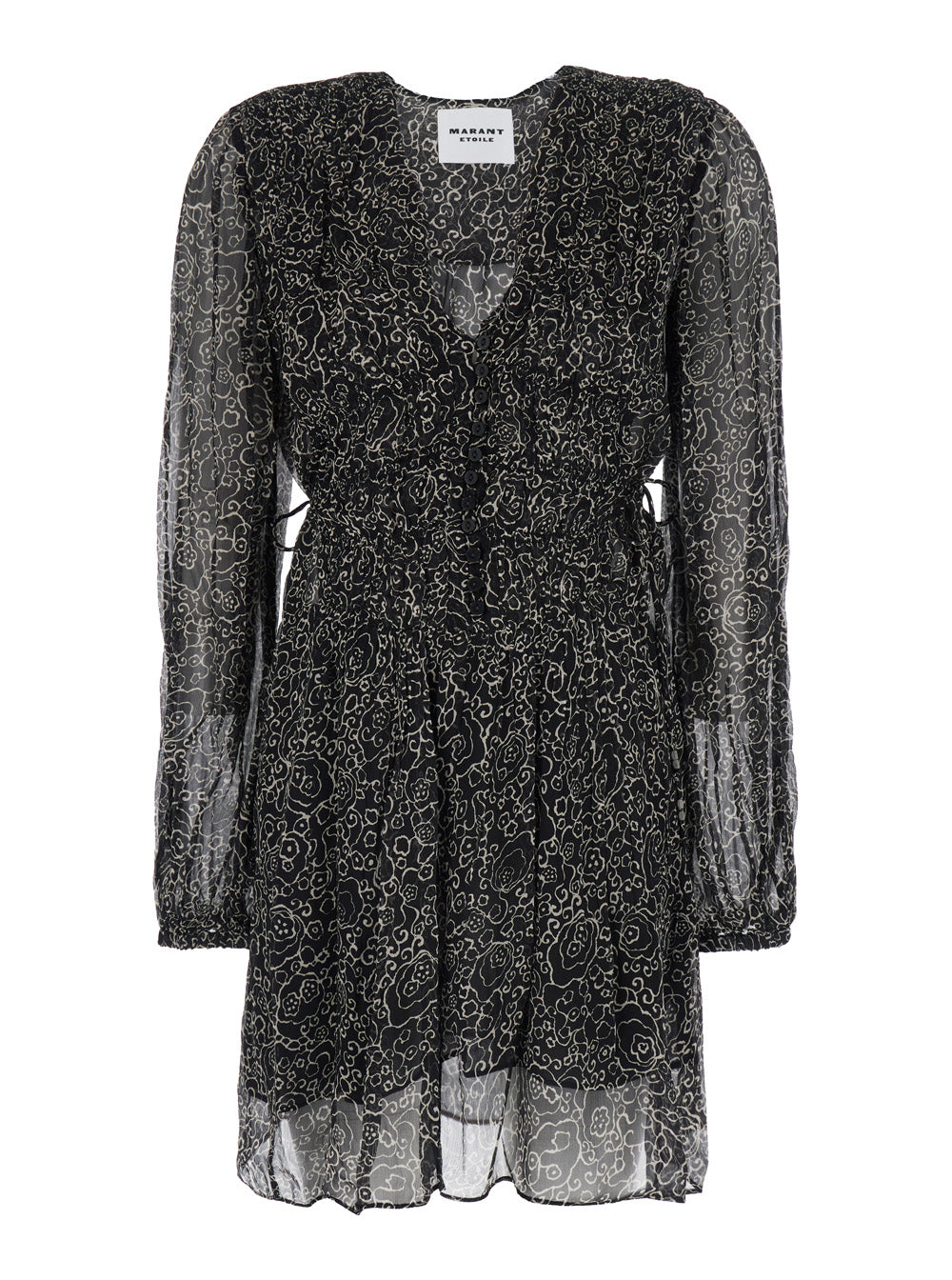 Isabel Marant Etoile Women 'Loriena' Black Dress With V-Neck And All-Over Print In Fabric Woman ISABEL MARANT ETOILE