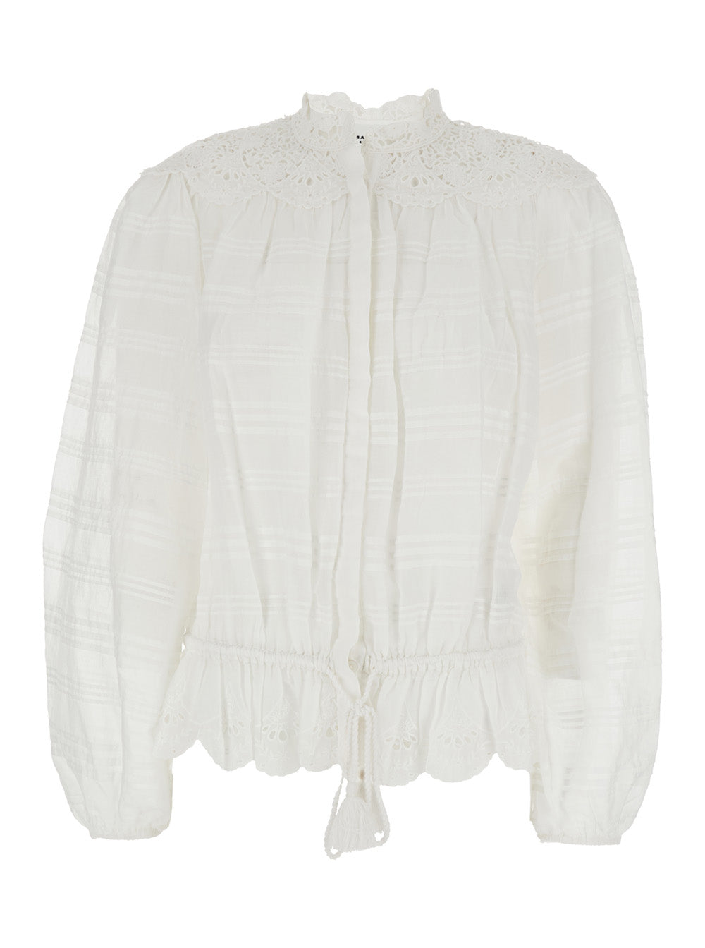 Isabel Marant Etoile Women 'Polly' White Blouse With Choker Neckline And Adjustable Waist With Drawstring And Pom Pom In Cotton Woman ISABEL MARANT ETOILE
