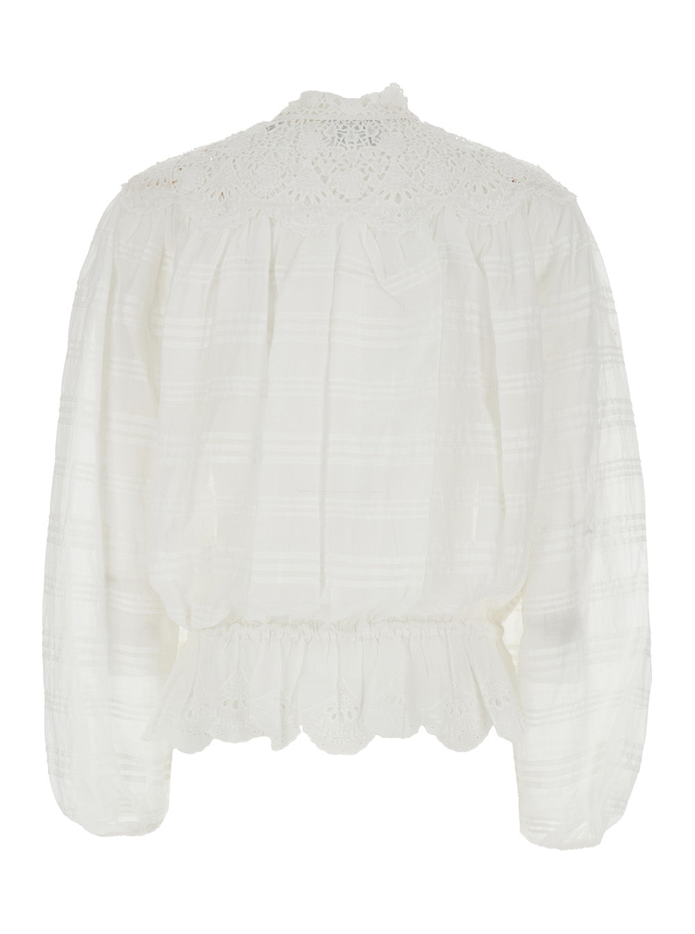 Isabel Marant Etoile Women 'Polly' White Blouse With Choker Neckline And Adjustable Waist With Drawstring And Pom Pom In Cotton Woman ISABEL MARANT ETOILE