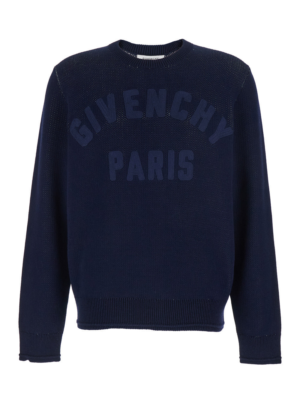 Givenchy Men Blue Crew Neck Sweater With Logo Lettering On The Front In Cotton For Men GIVENCHY