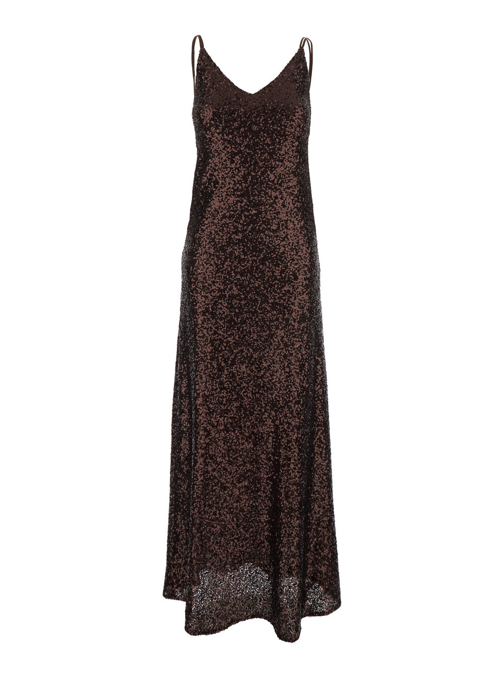 Leplain Women Long Dress "Plain" With Straps And All-Over Applied Sequins In Brown Fabric For Women LEPLAIN