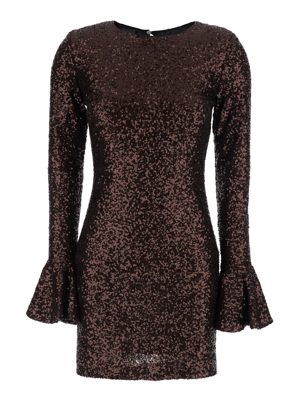 Leplain Women Brown Dress With Round Neck And All-Over Applied Sequins In Fabric For Women LEPLAIN