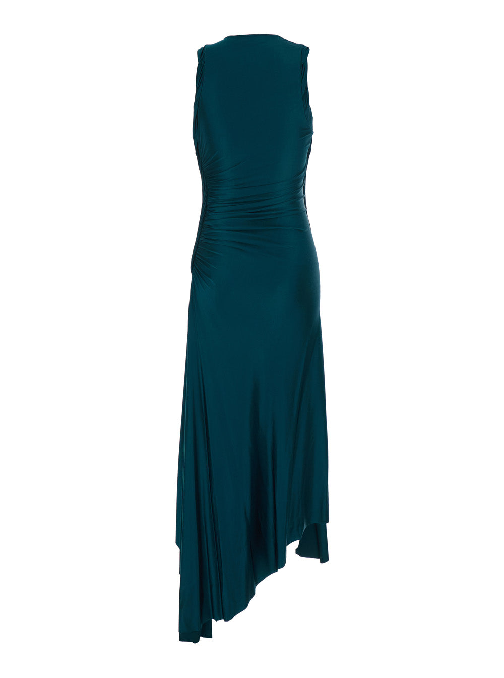 Victoria Beckham Women Long Dress 'Victoria' Petrol Green With Round Neck And Ruching Details In Viscose For Women VICTORIA BECKHAM