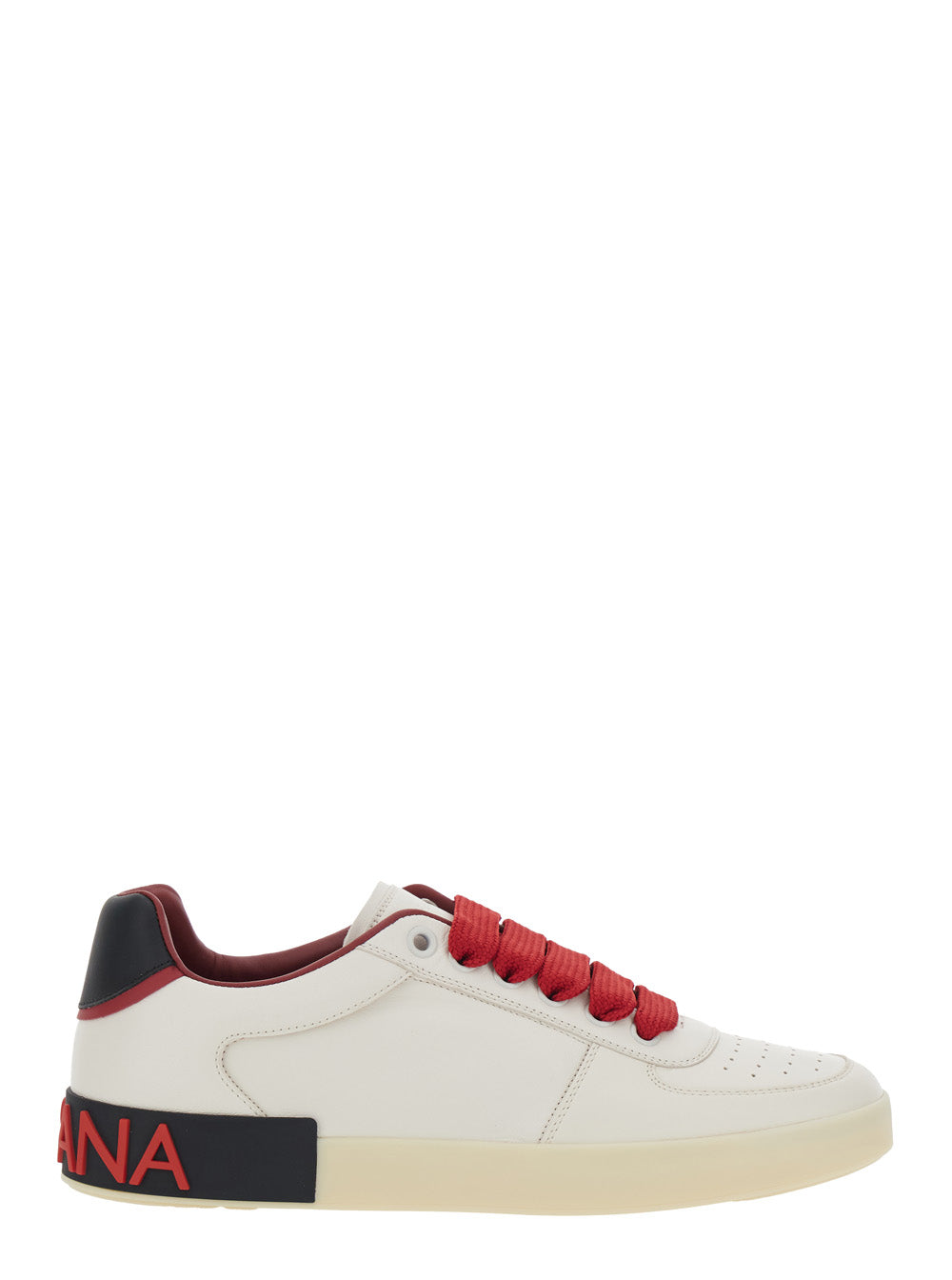 Dolce & Gabbana Men 'Portofino Custom' White Low Top Sneakers With Contrasting Heel And Logo Lettering In Leather For Men DOLCE & GABBANA