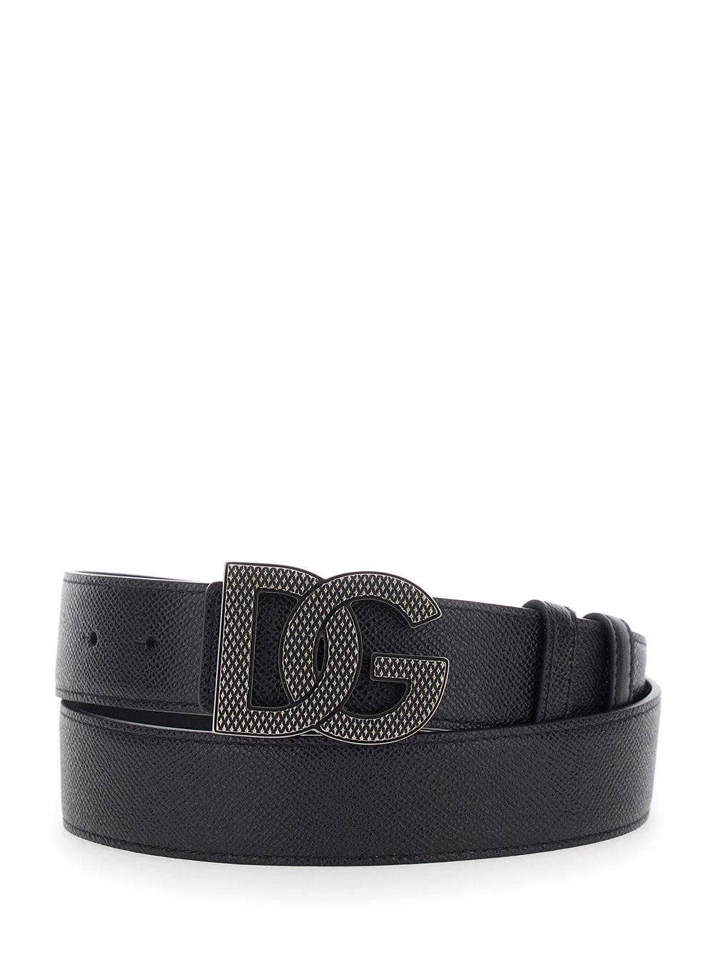 Dolce & Gabbana Men Black Leather Belt With Logo Buckle For Men DOLCE & GABBANA