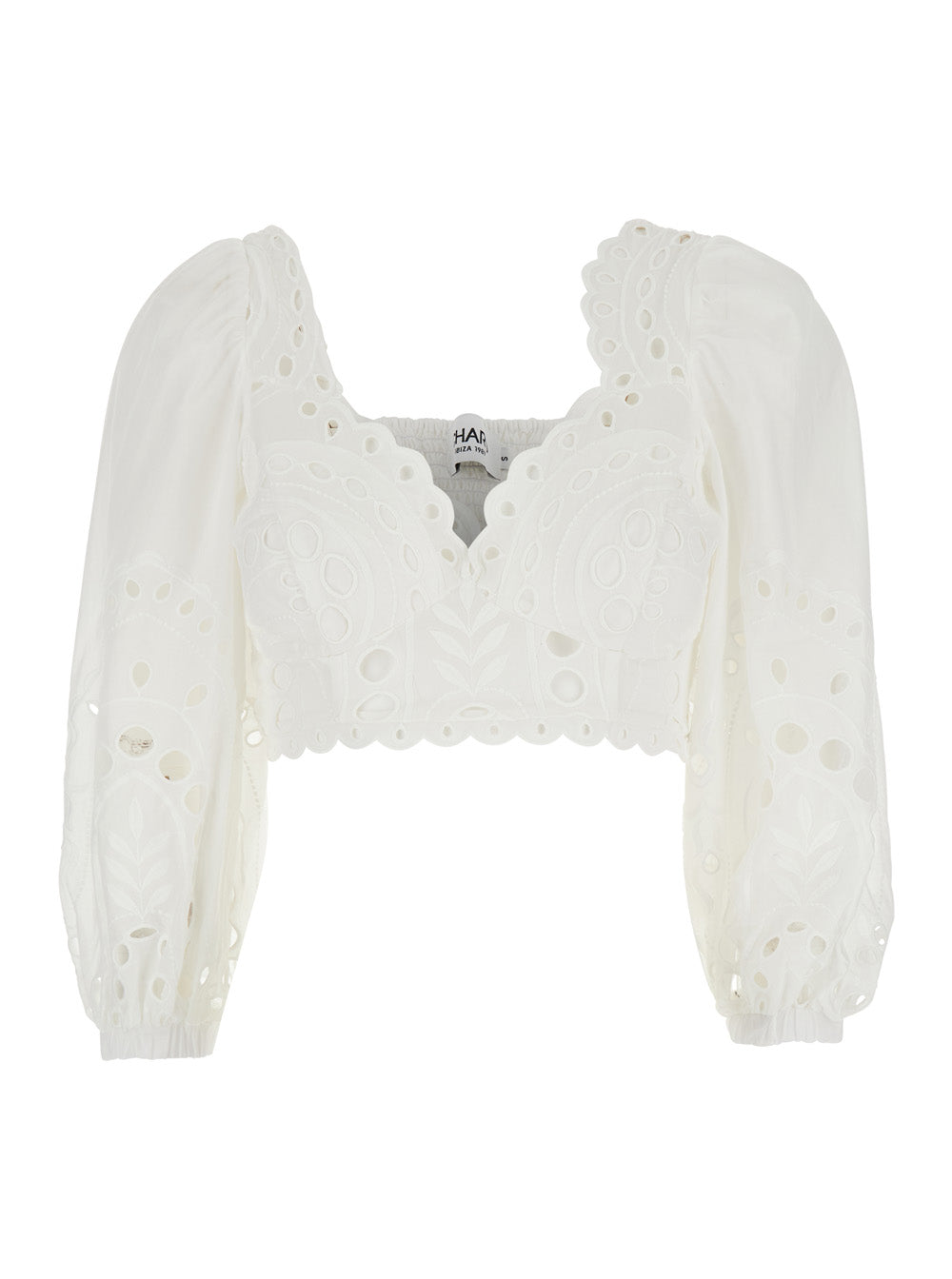 Charo Ruiz Women 'Luna' White Top With Deep Neckline And Intricate Embroidery In Cotton Blend For Women CHARO RUIZ